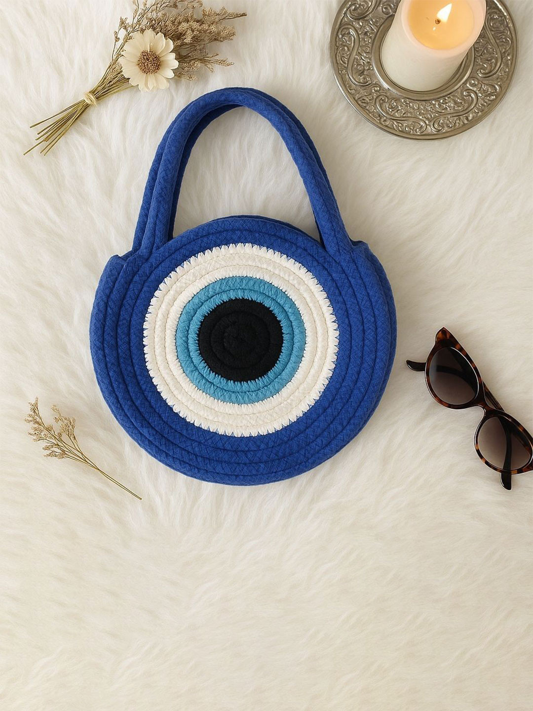 Textile and Beyond Evil Eye Geometric Self Design Cotton Small Shopper Tote Bag
