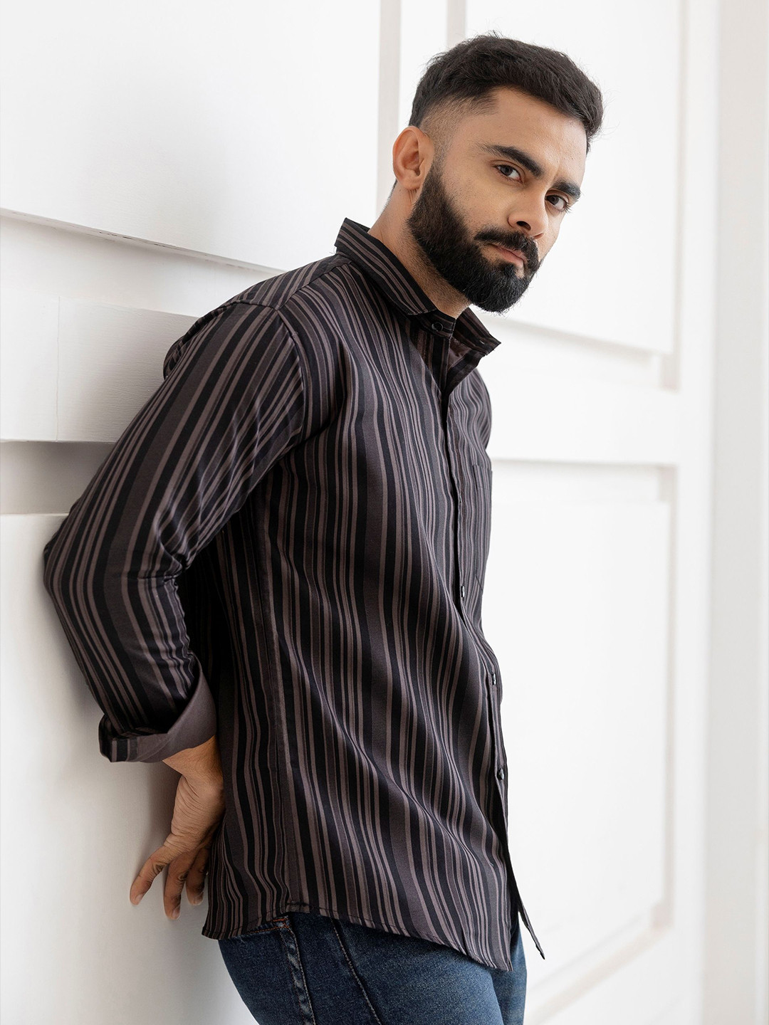 Pjyot by surhi Men Relaxed Fit Vertical Striped Spread Collar Cotton Casual Shirt