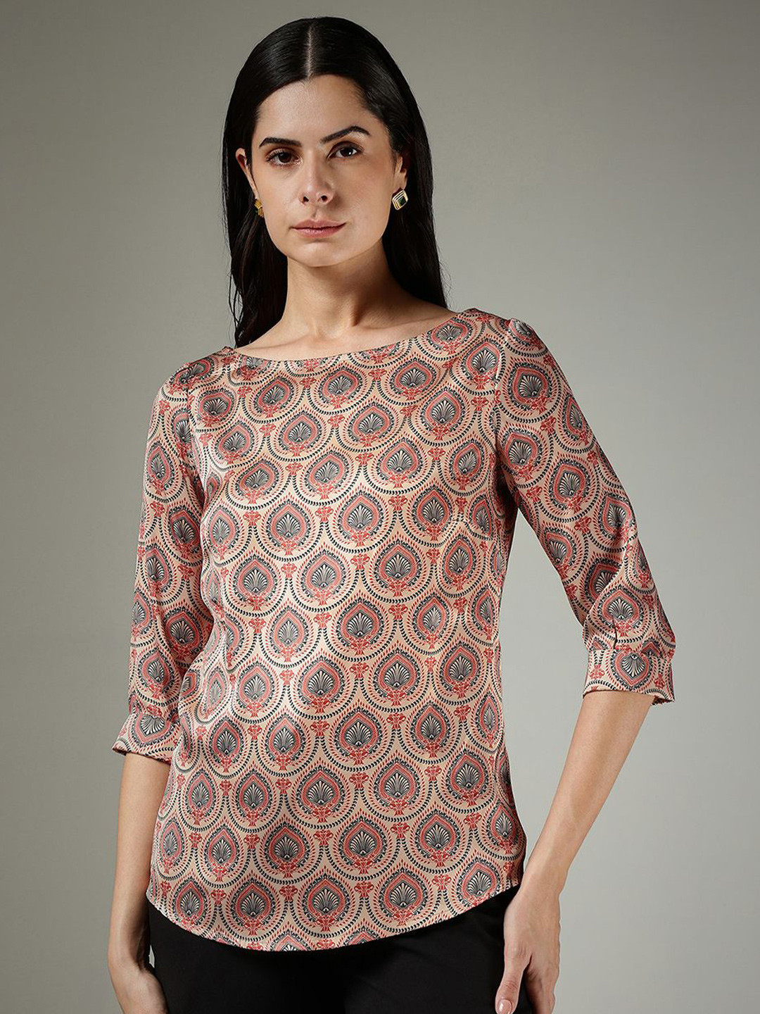 FableStreet Satin Indian Motif Top