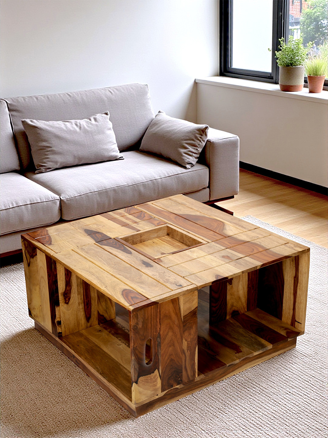 Ikiriya Sheesham Wood Accent Coffee Table In Natural Rosewood Finish