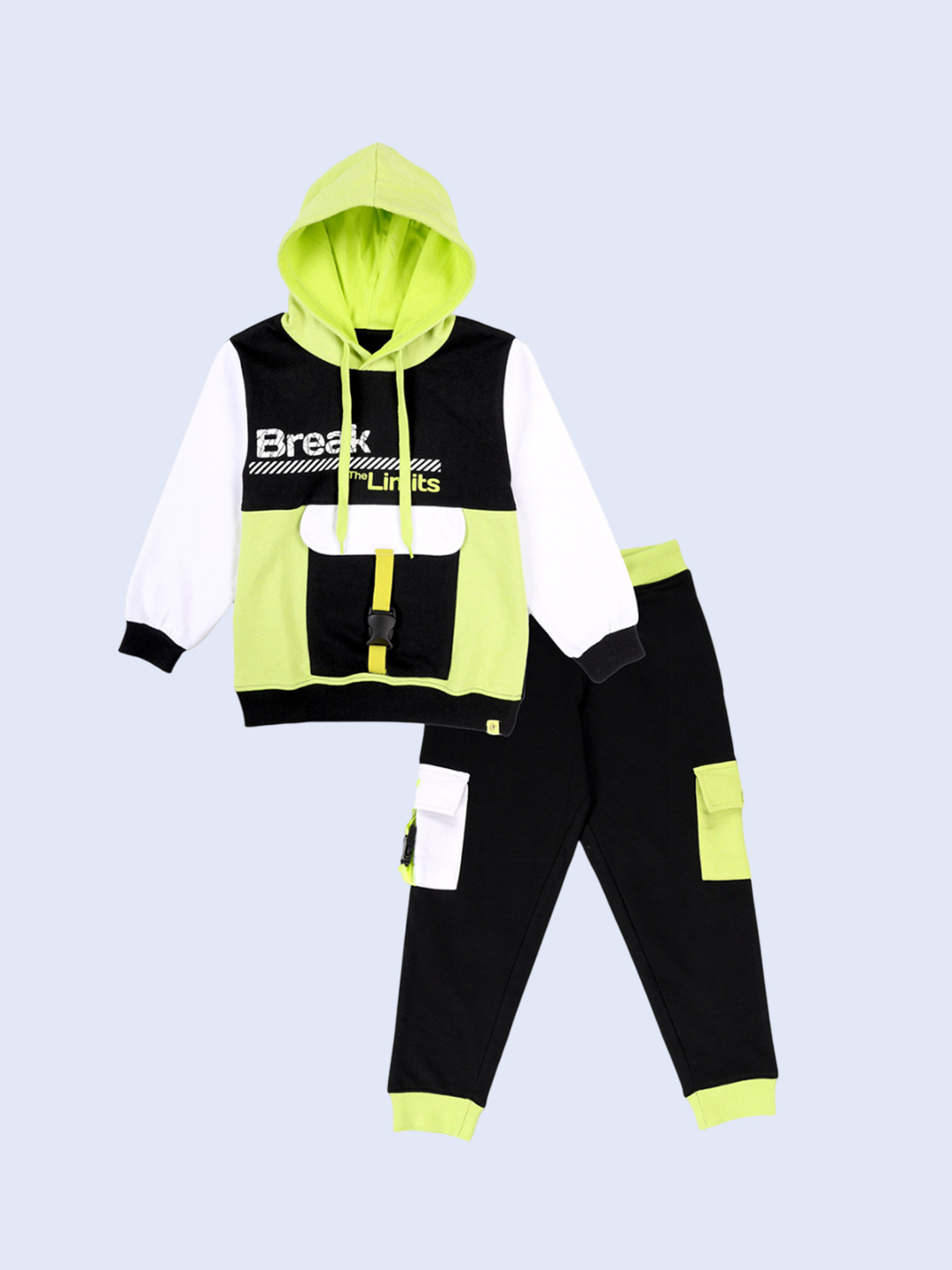 KiddoPanti Boys Printed Colorblocked Hoodie & Joggers