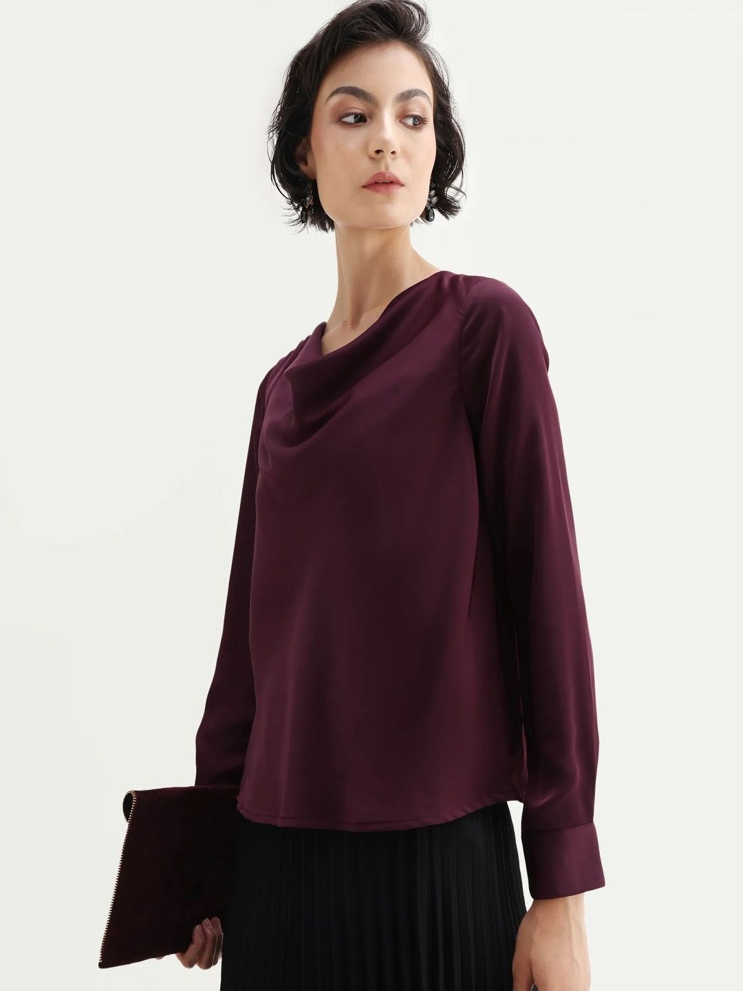 RAREISM Avier Maroon Cowl Neck Top