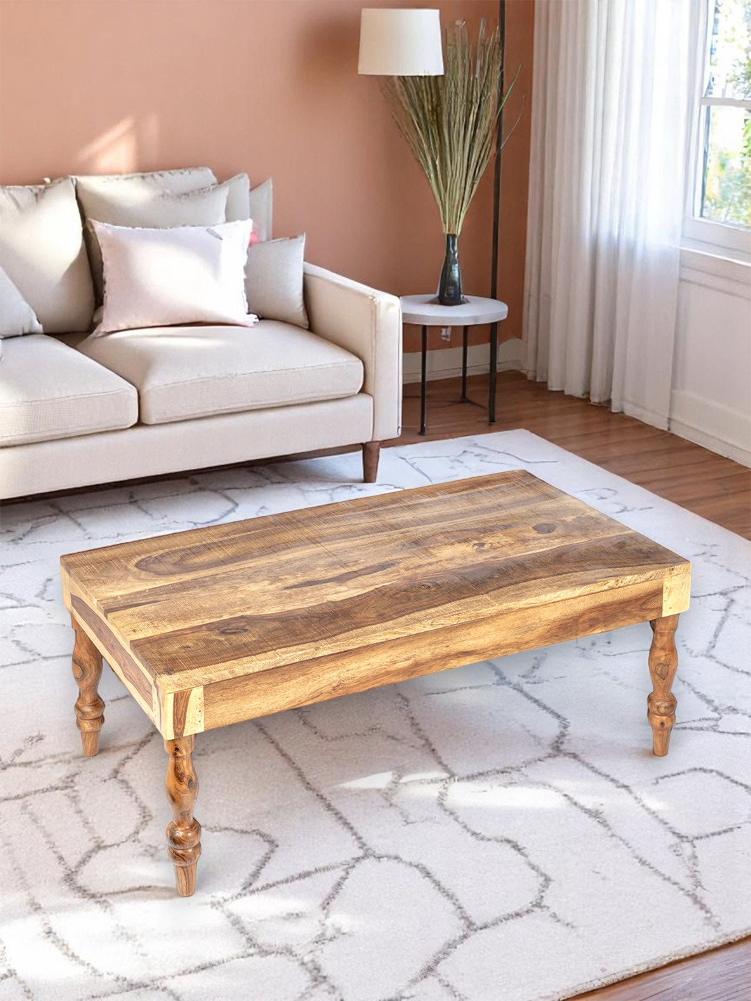 Ikiriya Sheesham Wood Rustic Coffee Table In Natural Rustic Finish