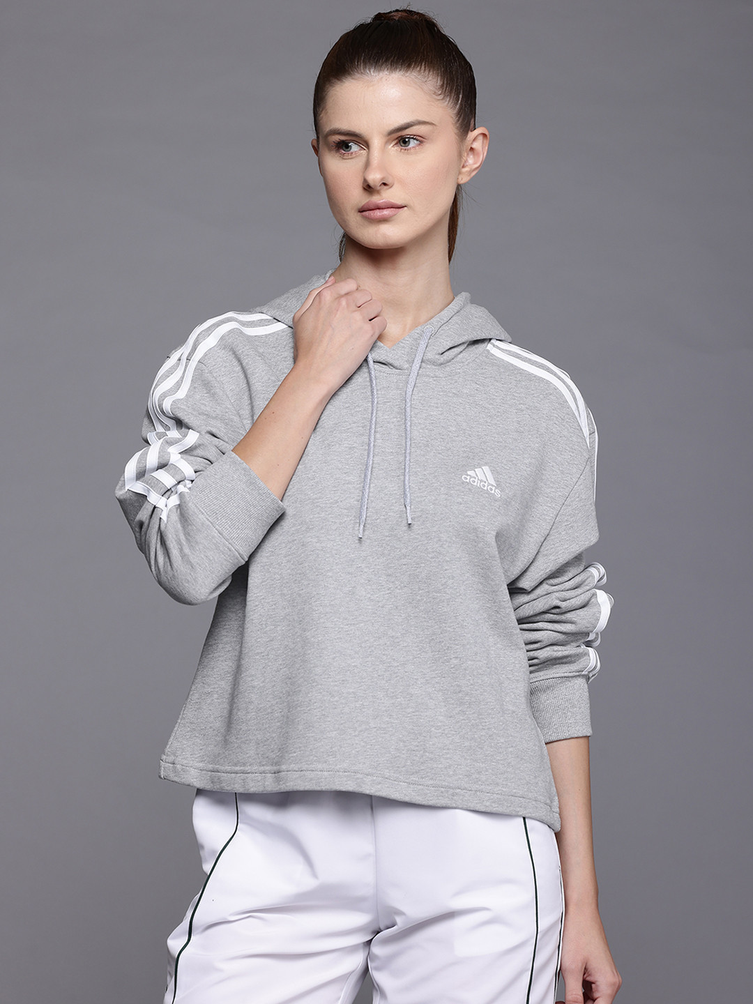 ADIDAS Graphic Print Hooded 3 Stripes French Terry Sweatshirt
