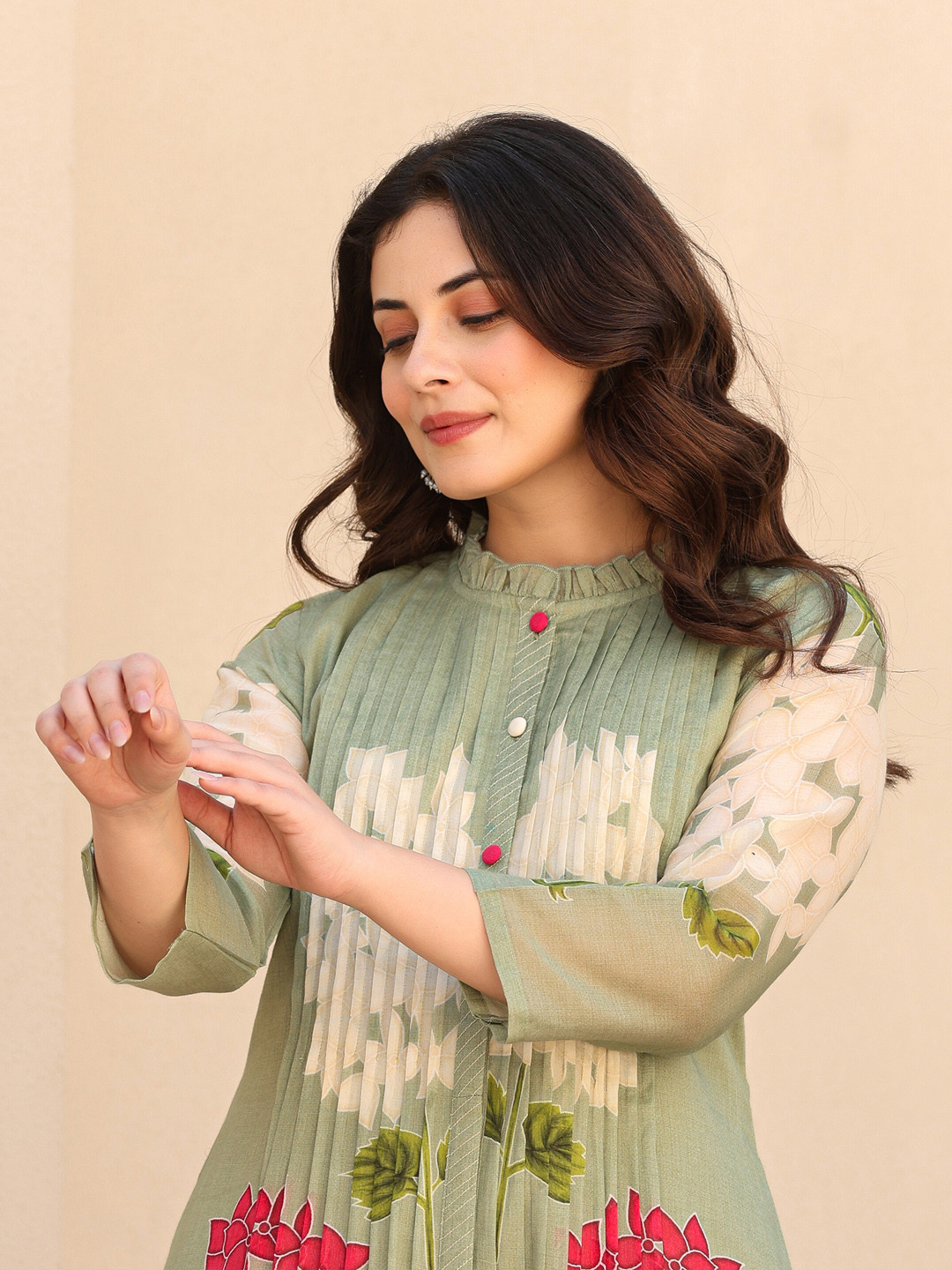 Indo Era Floral Printed Screen Pure Cotton Kurta With Trousers