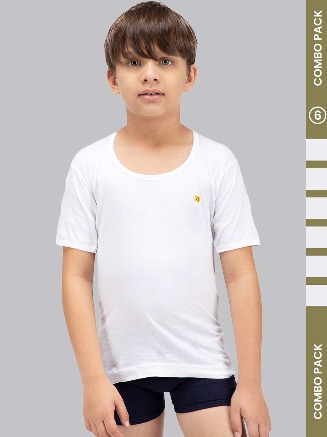 Amul Comfy Boy's Pack of 6 Cotton White Plain Vest With Sleeve