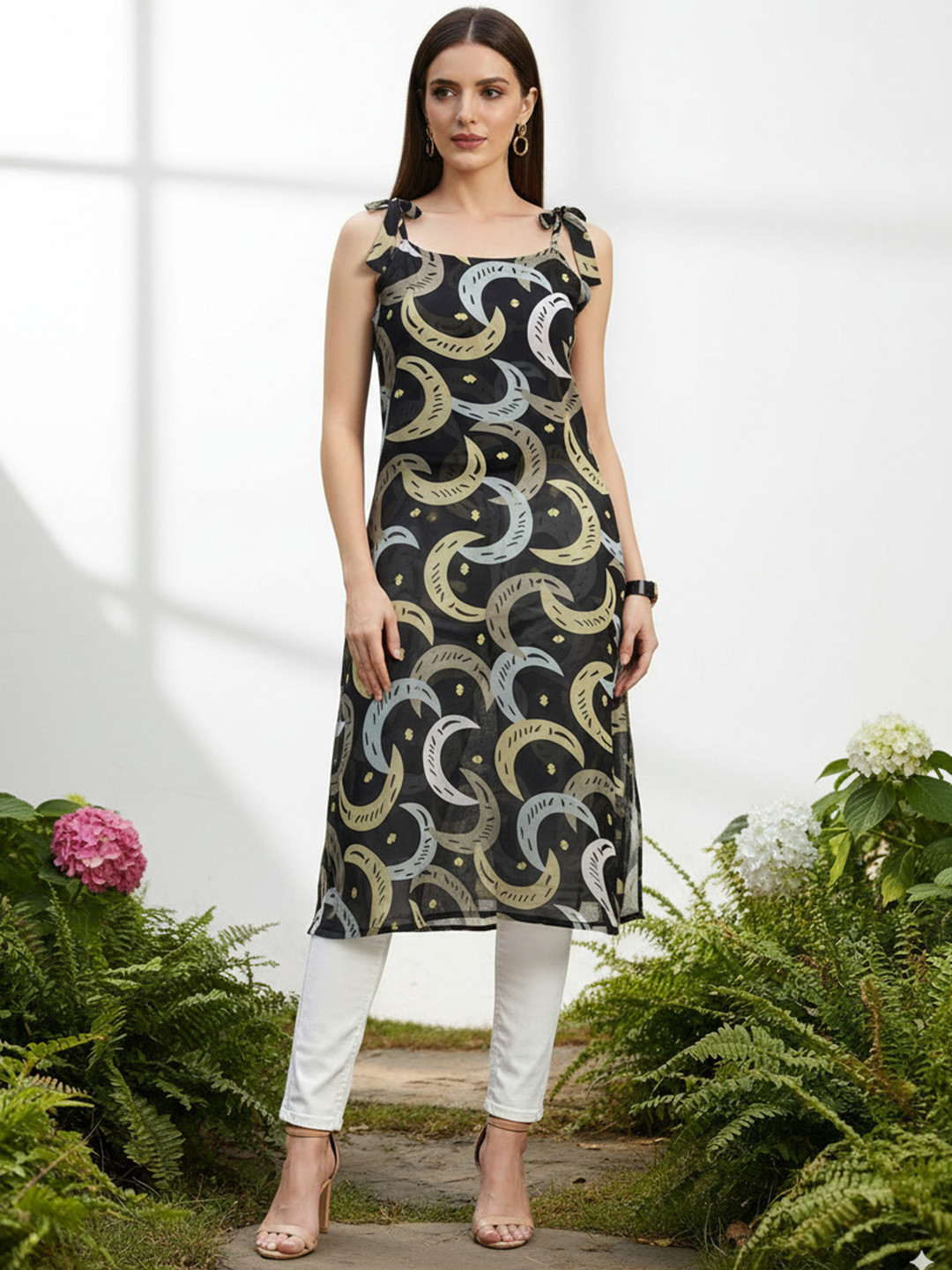 LIPS CROWN Women Geometric Printed Sleeveless Stylish Casual Kurta