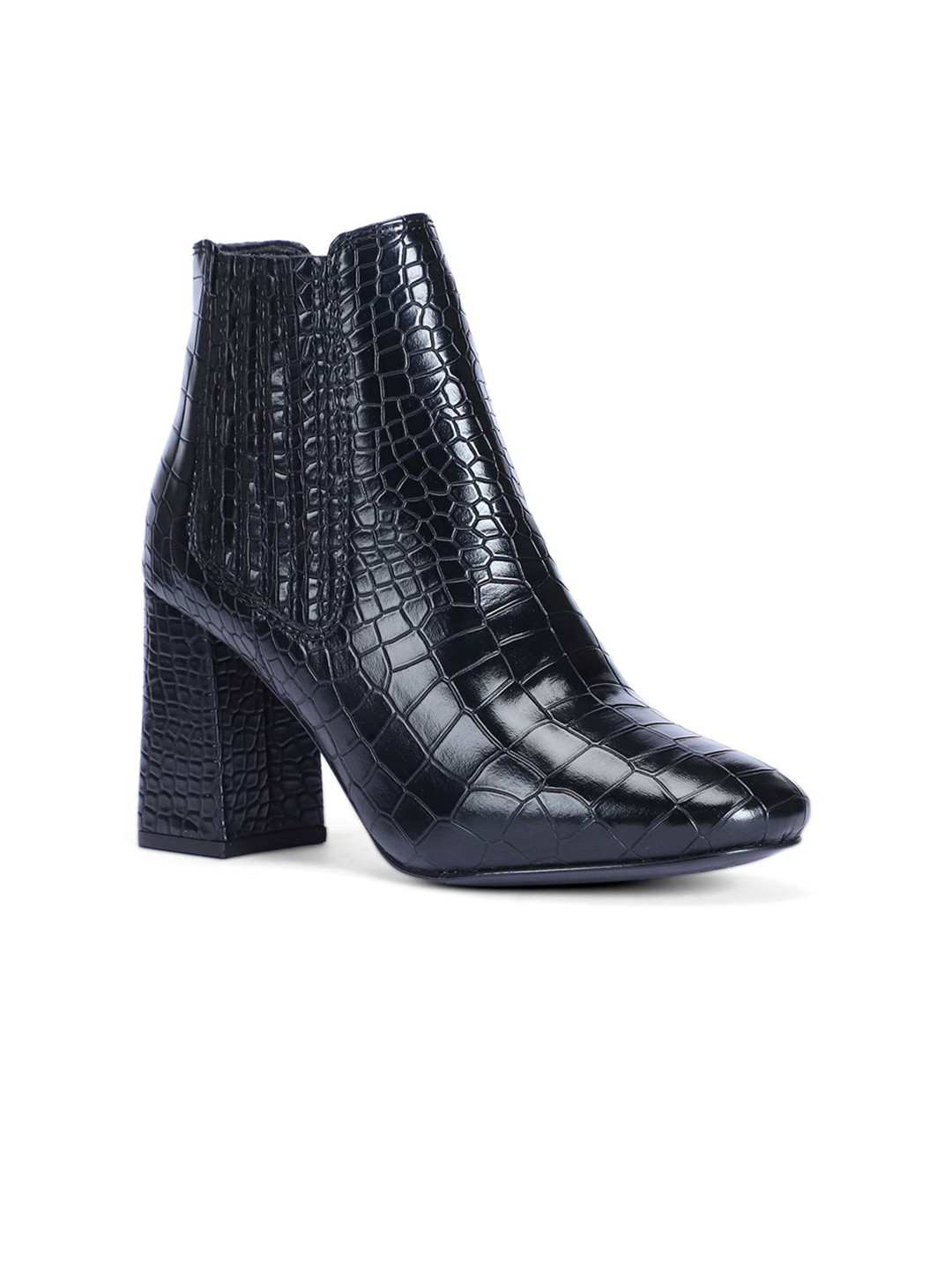 Saint G Women Croco Textured Leather Block-Heeled Regular Boots