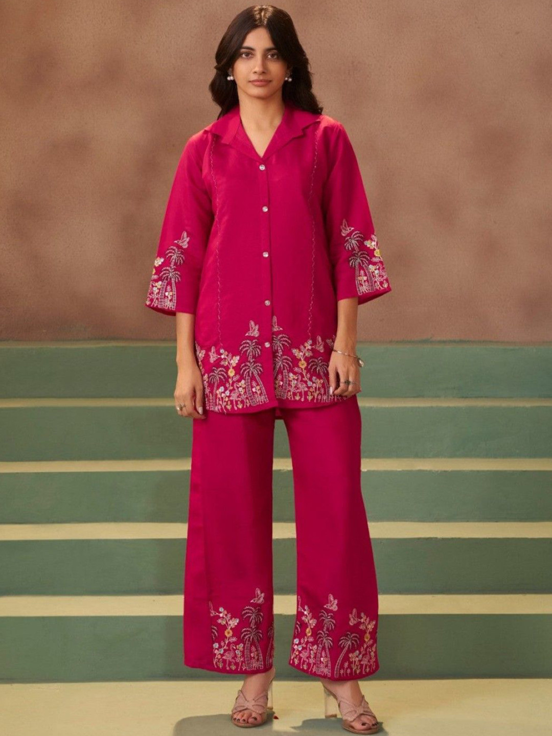 AUTUMN LANE Women Tiesta Carmine work Co-ord set