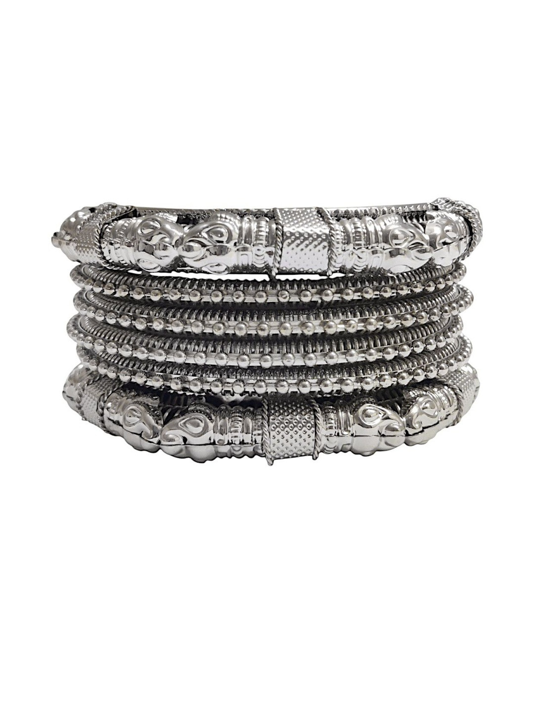 Sangria Set Of 6 Oxidised Metal Kada Bangles
