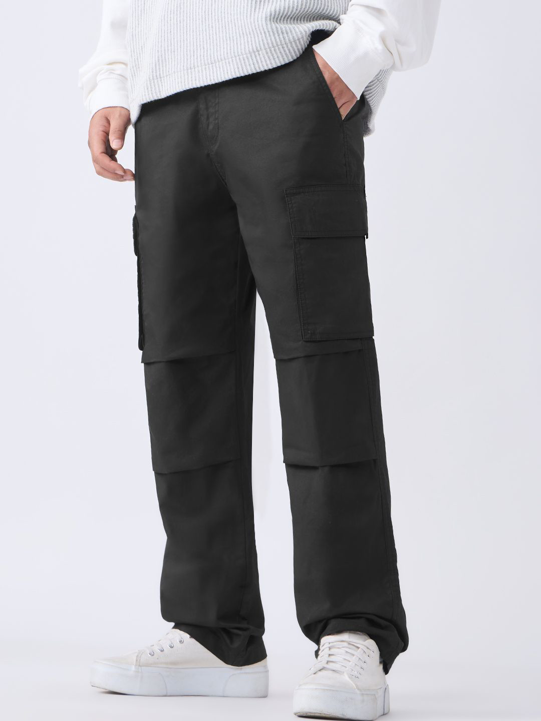 The Souled Store Nightfall Men Mid-Rise Straight Fit Cargos Trousers