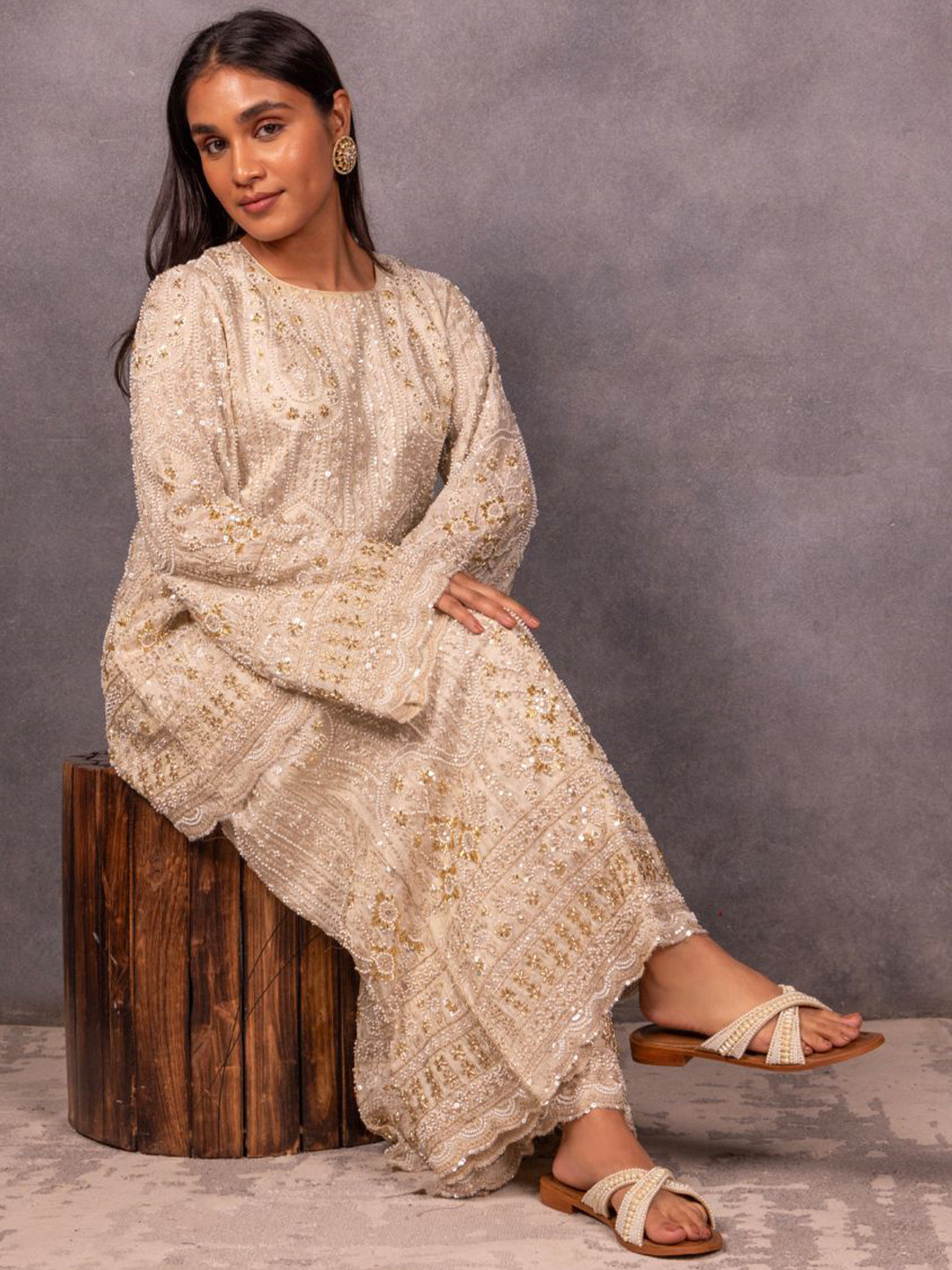 CAI Women Ivory Pearlescent Tan Flats