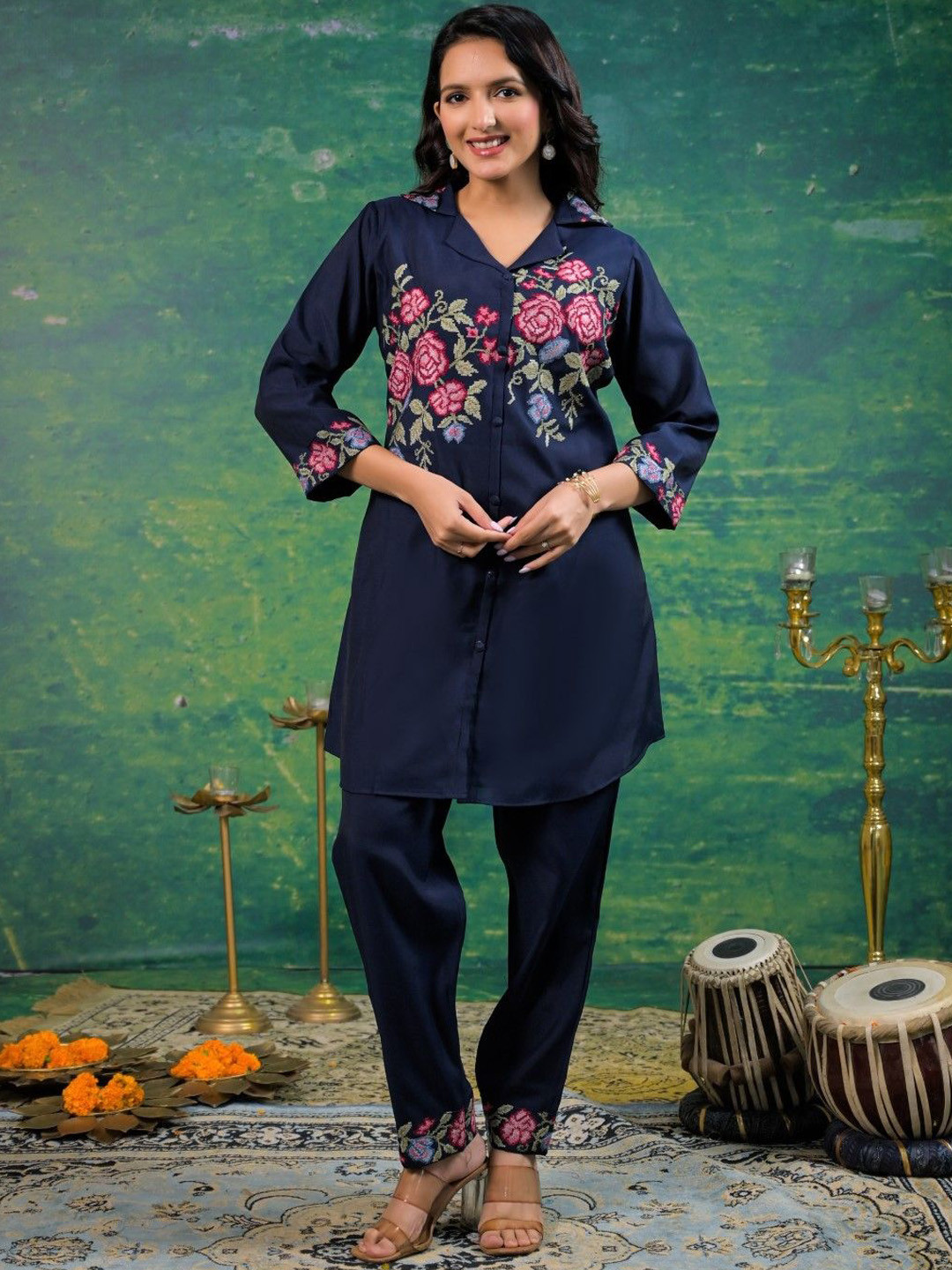 AUTUMN LANE Pankhuri Embroidered Tunic With Trouser Co-Ords