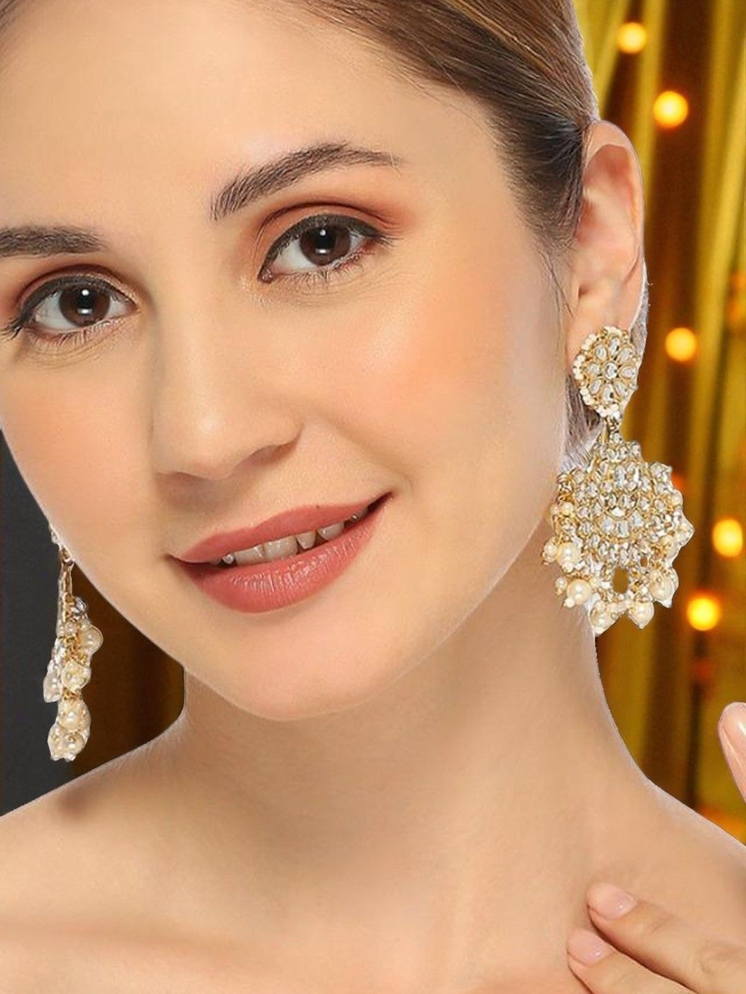 fabula Kunadan Studded and Beaded Floral Shaped Drop Earrings