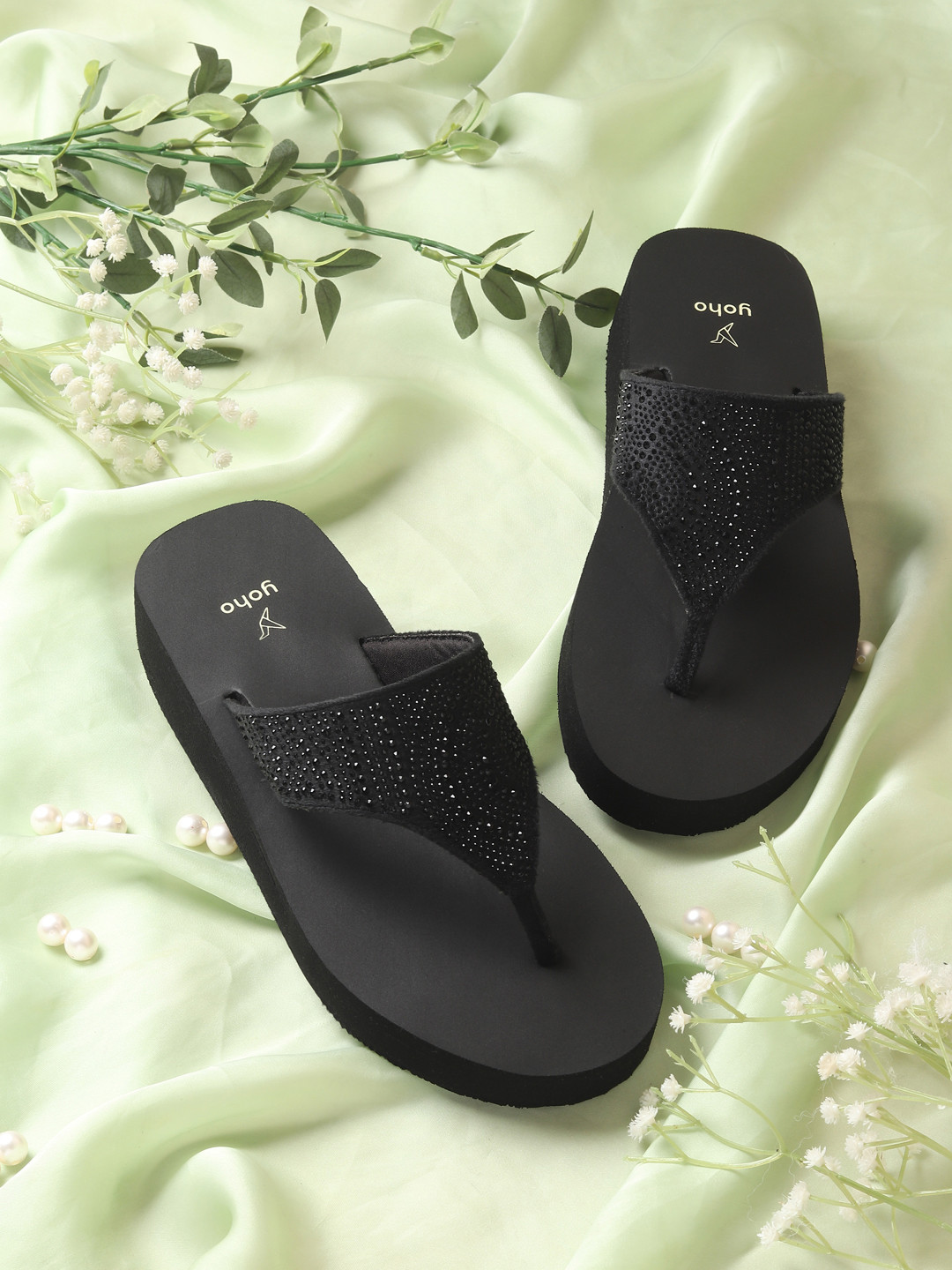 yoho Women SDL 107 Embellished Wedge Platform Thong Flip Flops