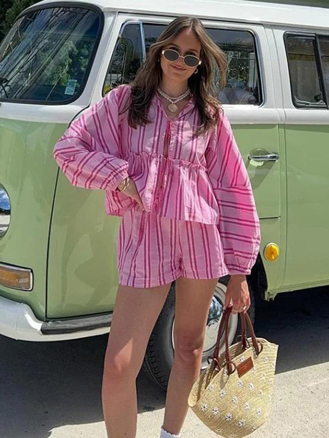 Miss Mosa By Akanksha  Pink Lumina Striped Summer Coord