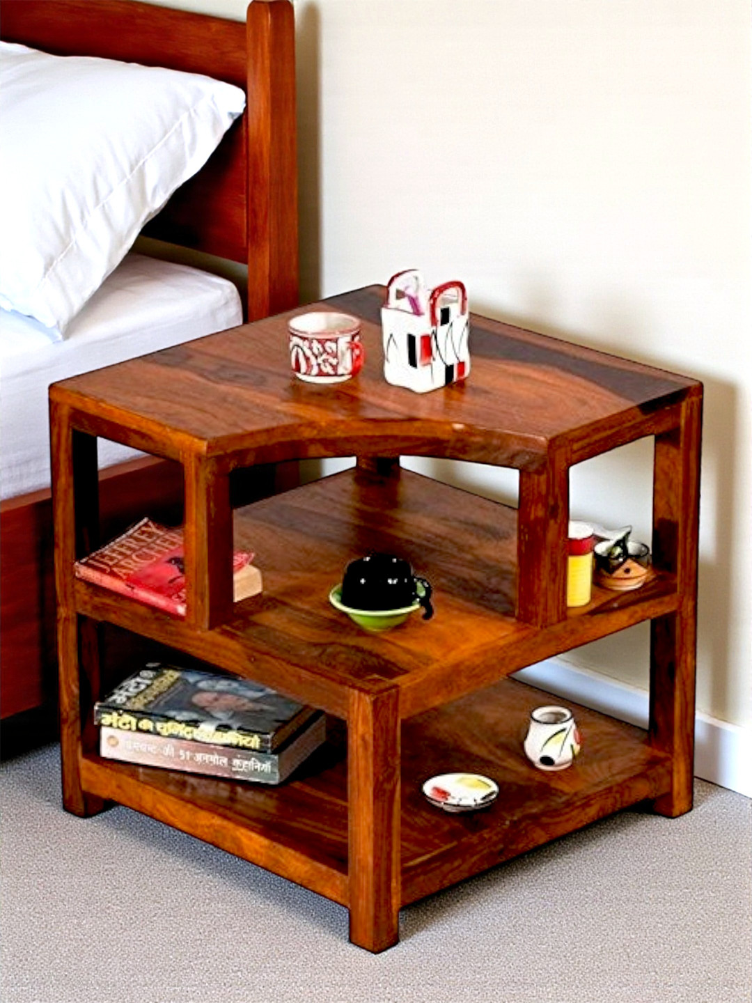 Ikiriya Aural Sheesham Wood Contemporary Bedside Table/ End Table In Pine Finish (Lgo)