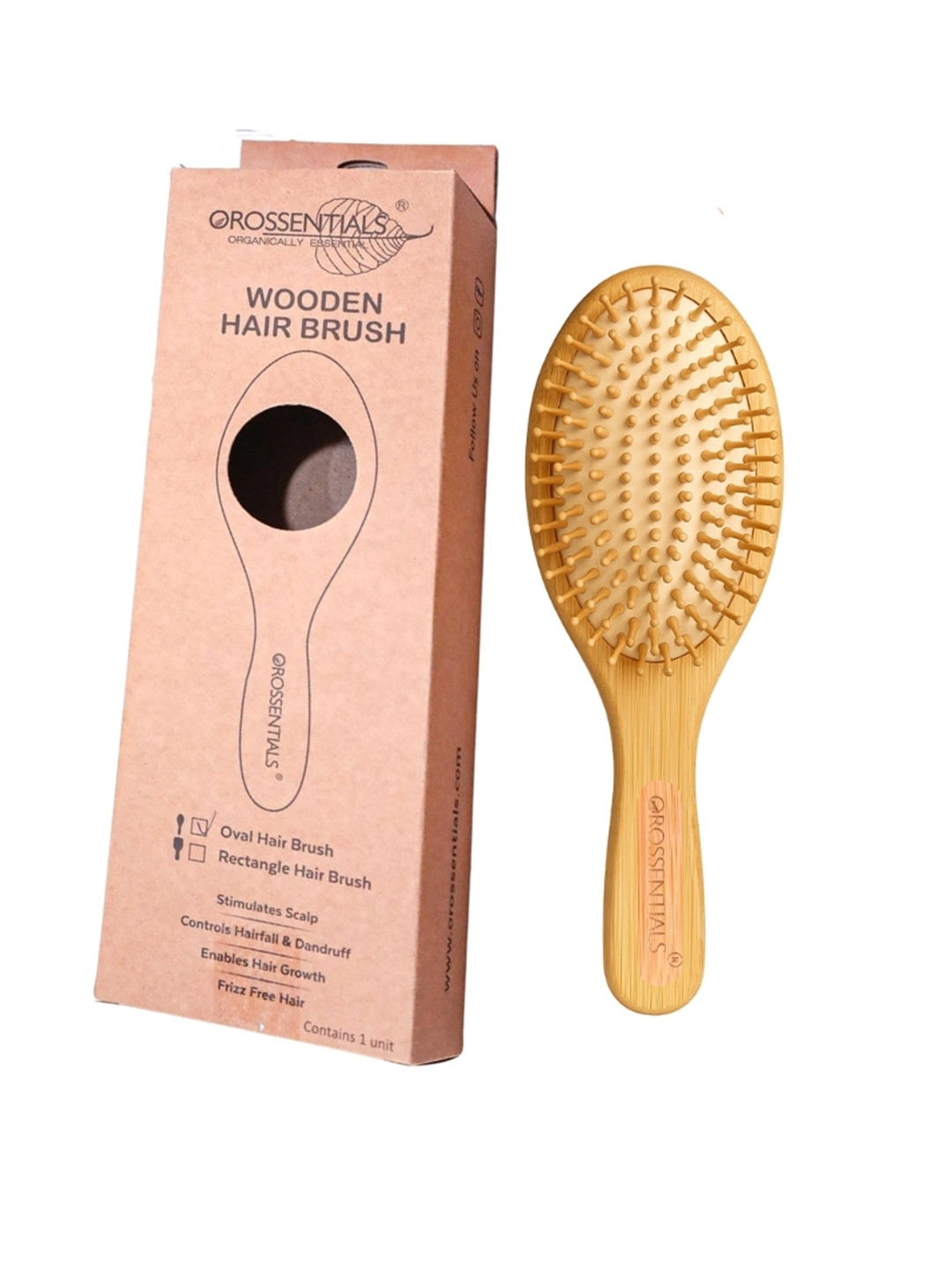 OROSSENTIALS Natural Wooden Oval Hair Brush - Brown