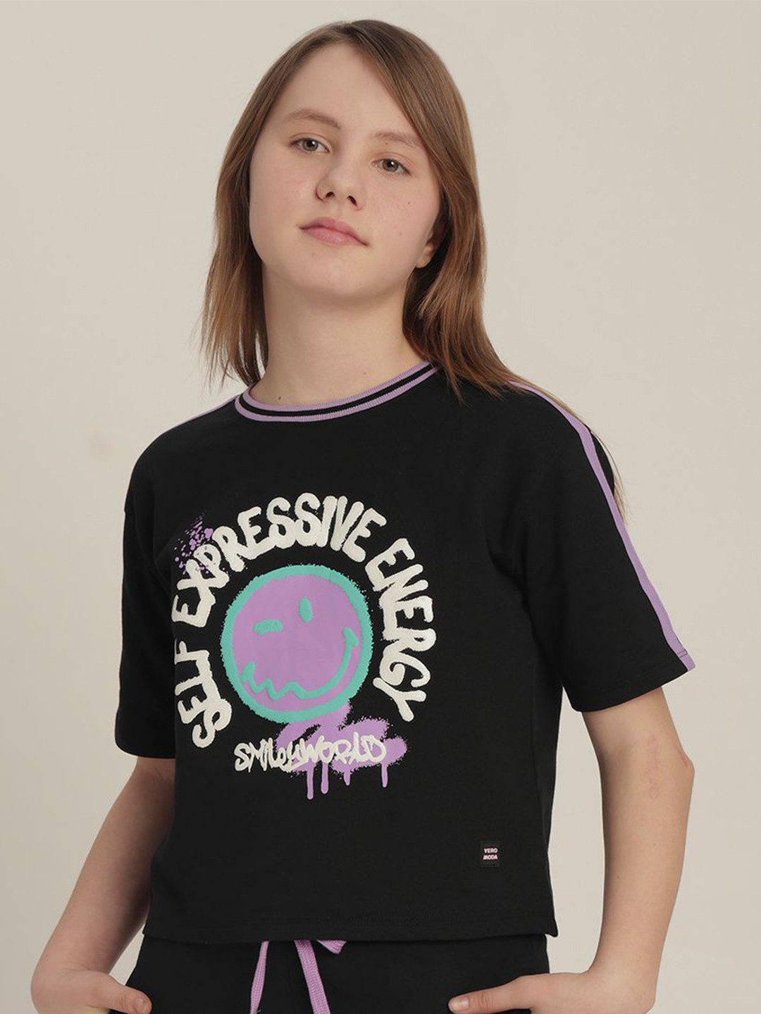 Vero Moda Girls Graphic Printed Short Sleeves Pure Cotton T-shirts
