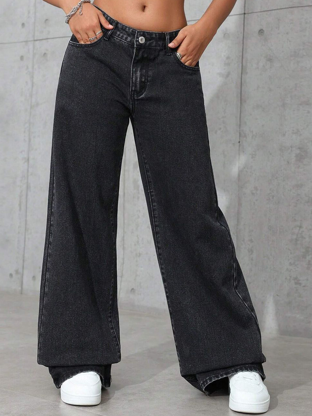 TYFFYN Women Wide Leg Mid Rise Stretchable Jeans