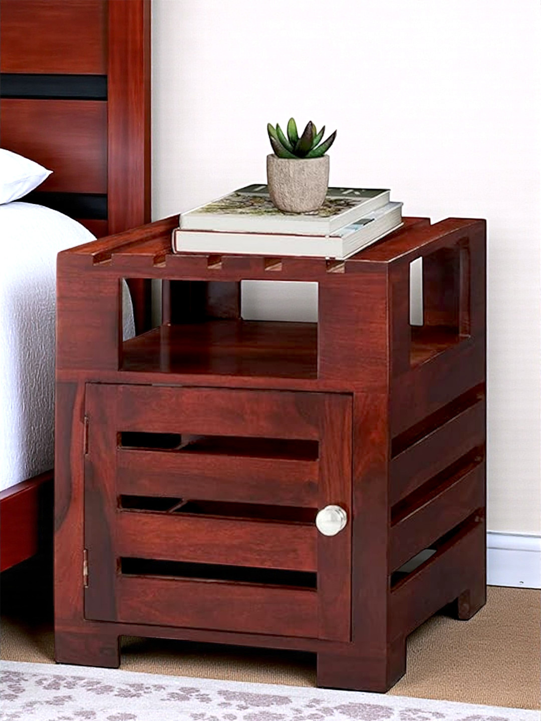 Ikiriya Harvey Sheesham Wood Contemporary Bedside Table/ End Table In Honey Finish