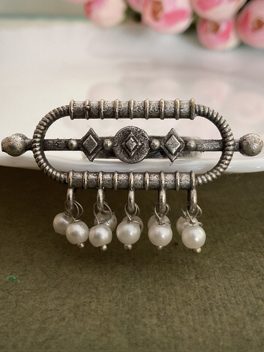 MOHATI Women Roopali eliptical silver plated stylish Finger Ring