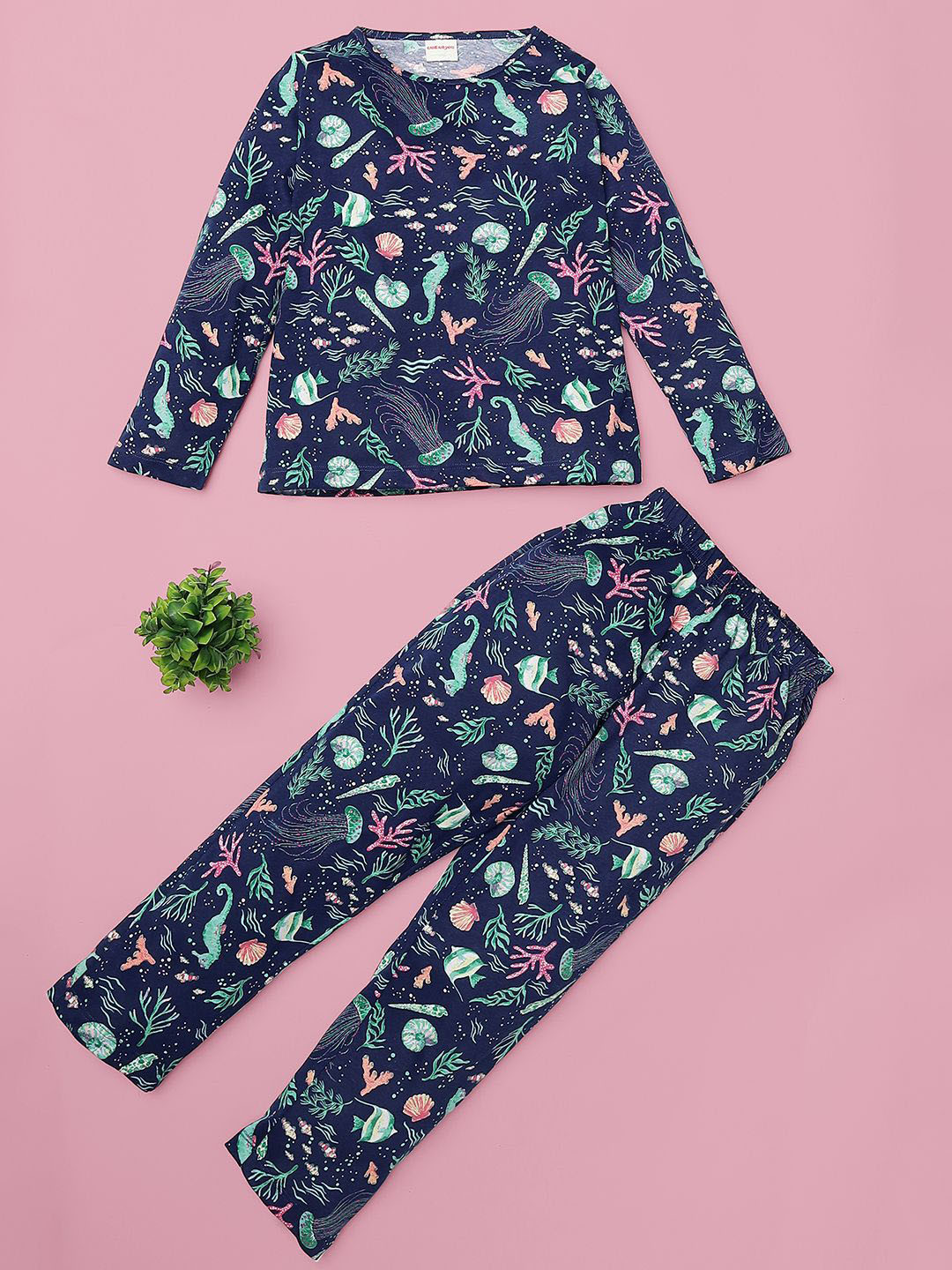 RAINE AND JAINE Girls Printed Round Neck Full Sleeves Night Suit