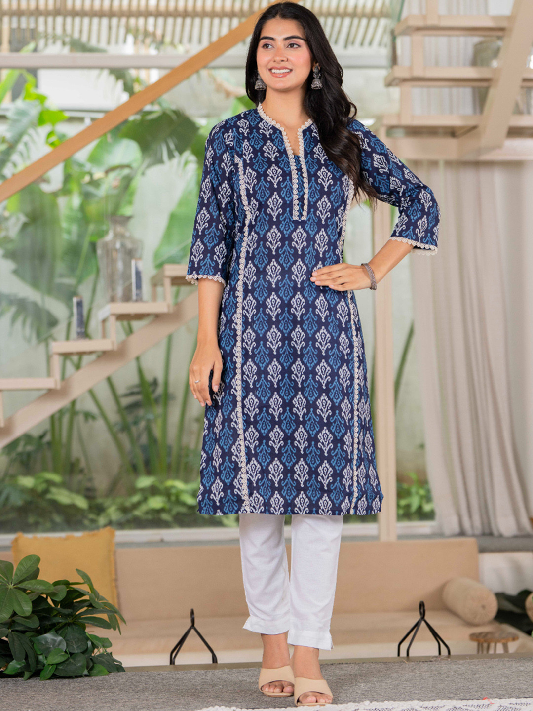 UrbanRang Women Ethnic Motifs Printed Block Print Daily Cotton A-Line Kurta