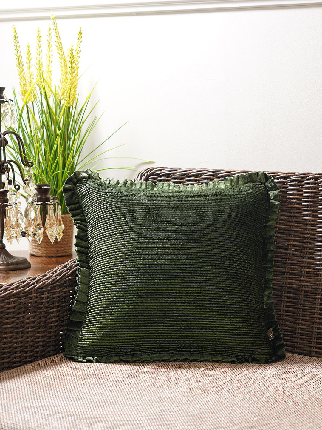 Pure Home and Living Green Textured Square Cushion Cover