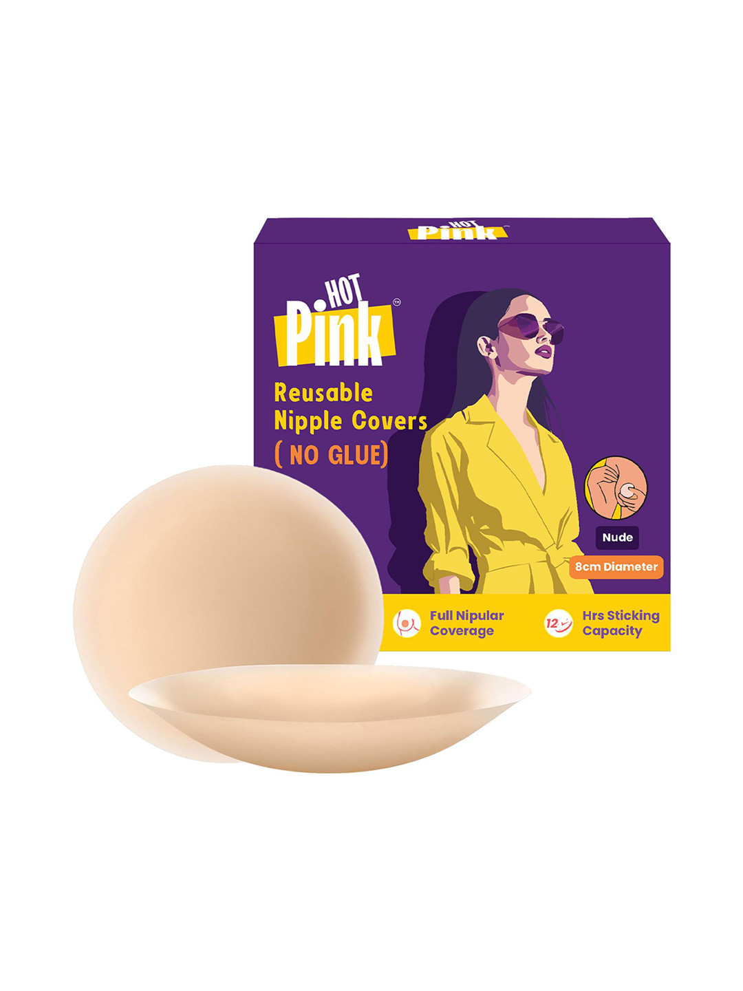 PINQ POLKA 2 Pcs Hot Pink Reusable Non-Adhesive Silicone Sweat Proof Nipple Cover 8CM