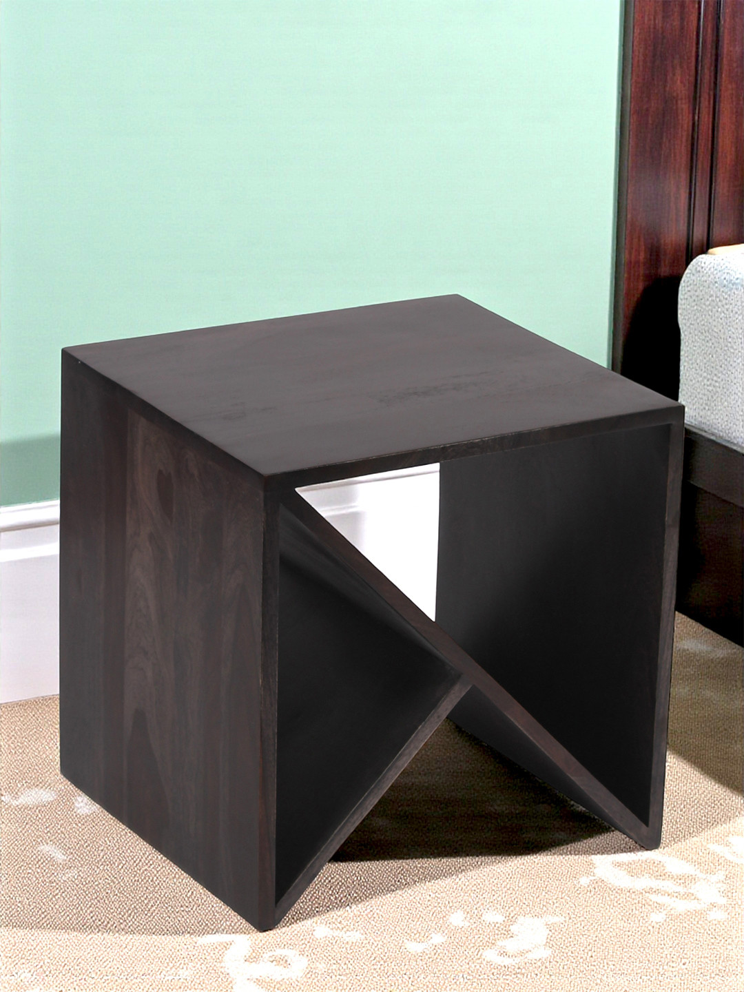 Ikiriya Noah Sheesham Wood Contemporary Tea Table/ End Table In Dark Mahagony Finish