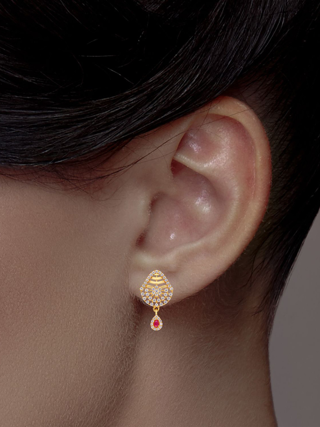 C KRISHNIAH CHETTY JEWELLERS PVT LTD Women 22Kt Gold Stone Studded Drops Earrings - 4.64 g