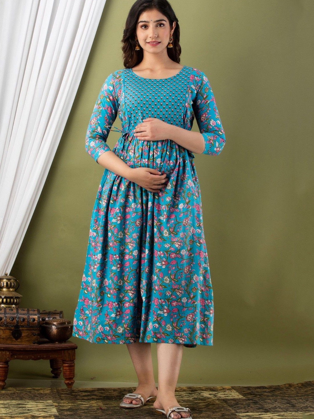 FASHION SWAG Printed Pure Cotton Maternity Dress