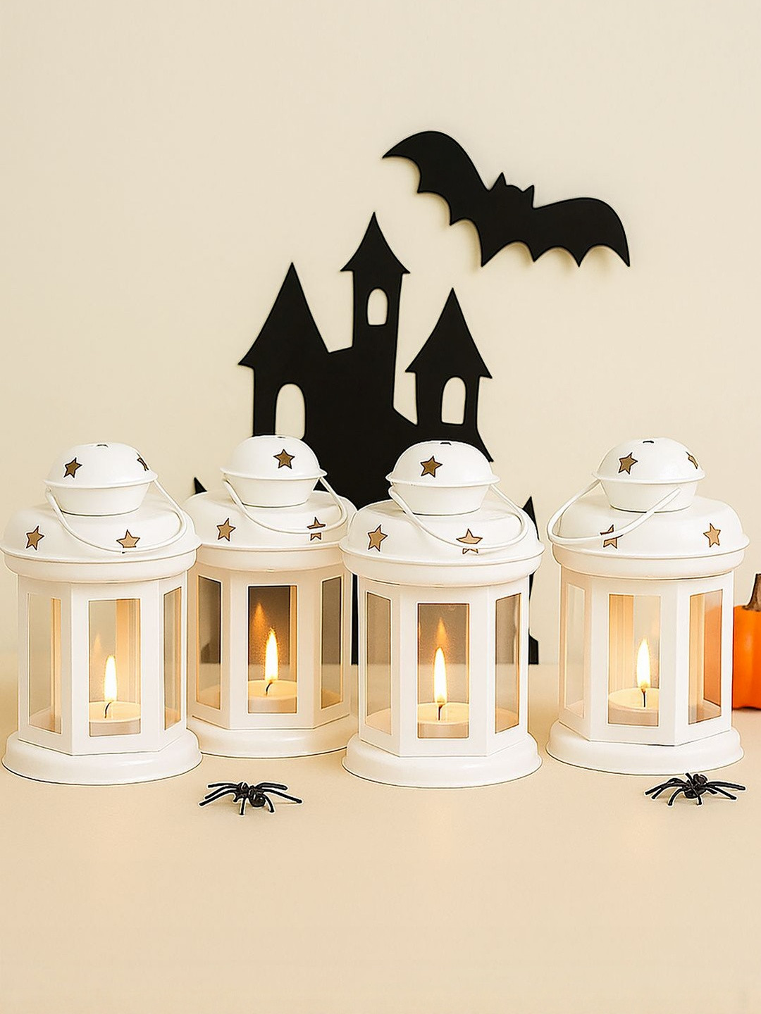 Decorcity White Set of 4 Star Lantern Candle Holder
