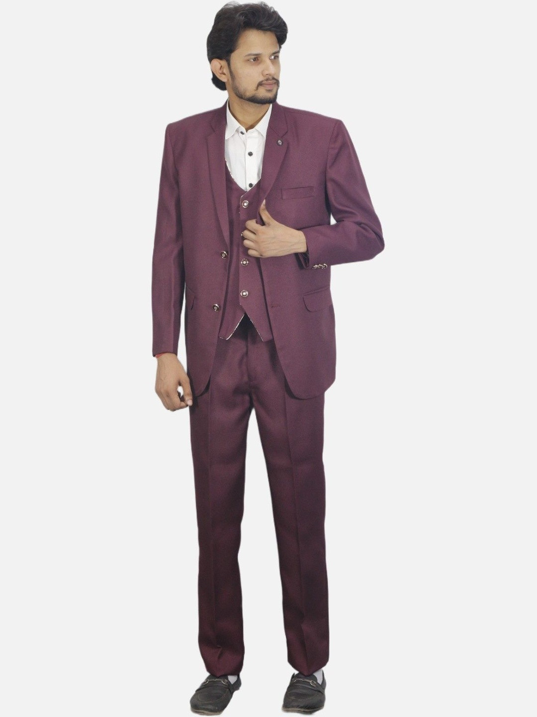 GARGIAN Master Cut Men Solid Notched Lapel Collar Suit