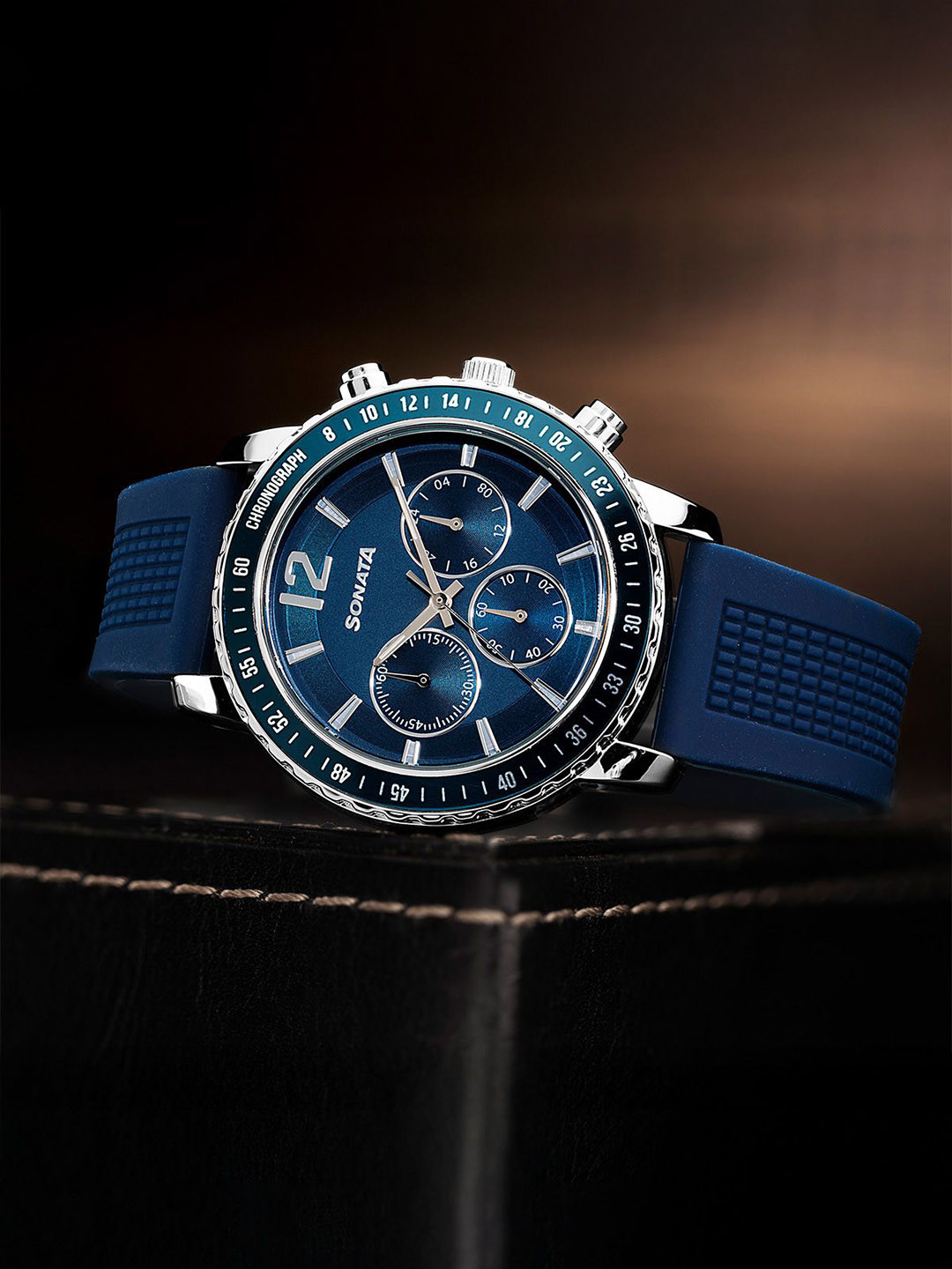 Sonata Chronos Men Quartz Dark Blue Round Dial Watch - 77188KP01