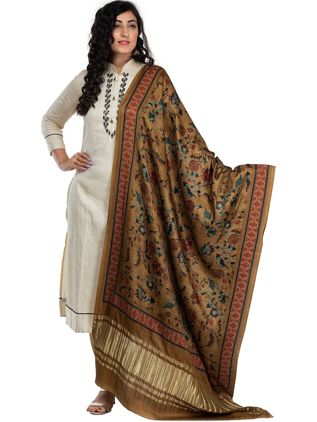 Desibutik Women Multicolor & Yellow Printed Dupatta