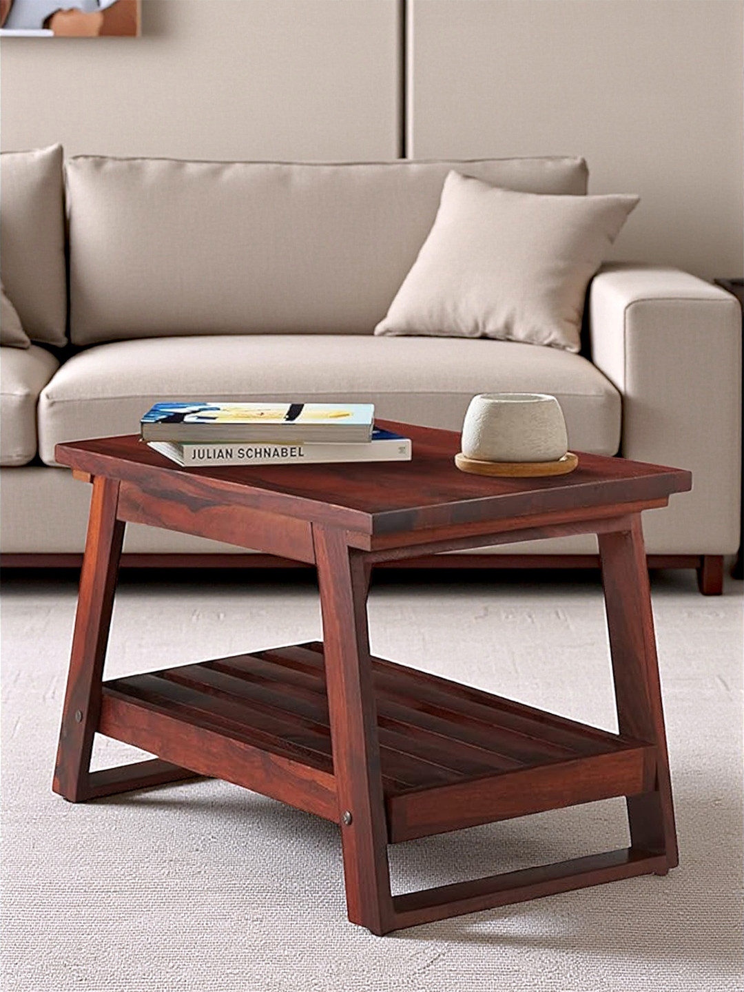 Ikiriya Alison Sheesham Wood Accent Rectangle Coffee Table in Honey Finish