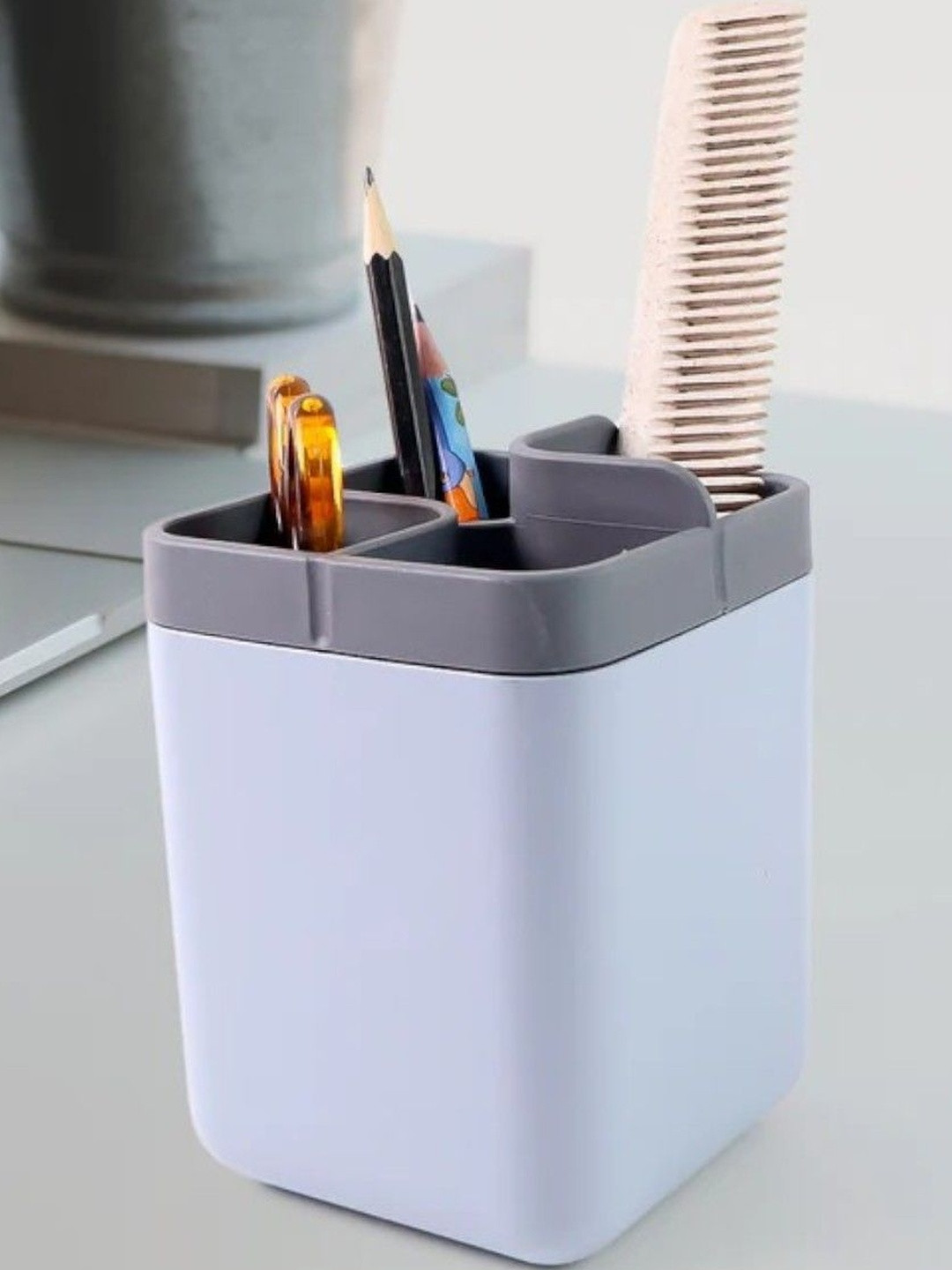 DeoDap Plastic 4-Section Multi-Compartment Desk Organizer Utility Holder