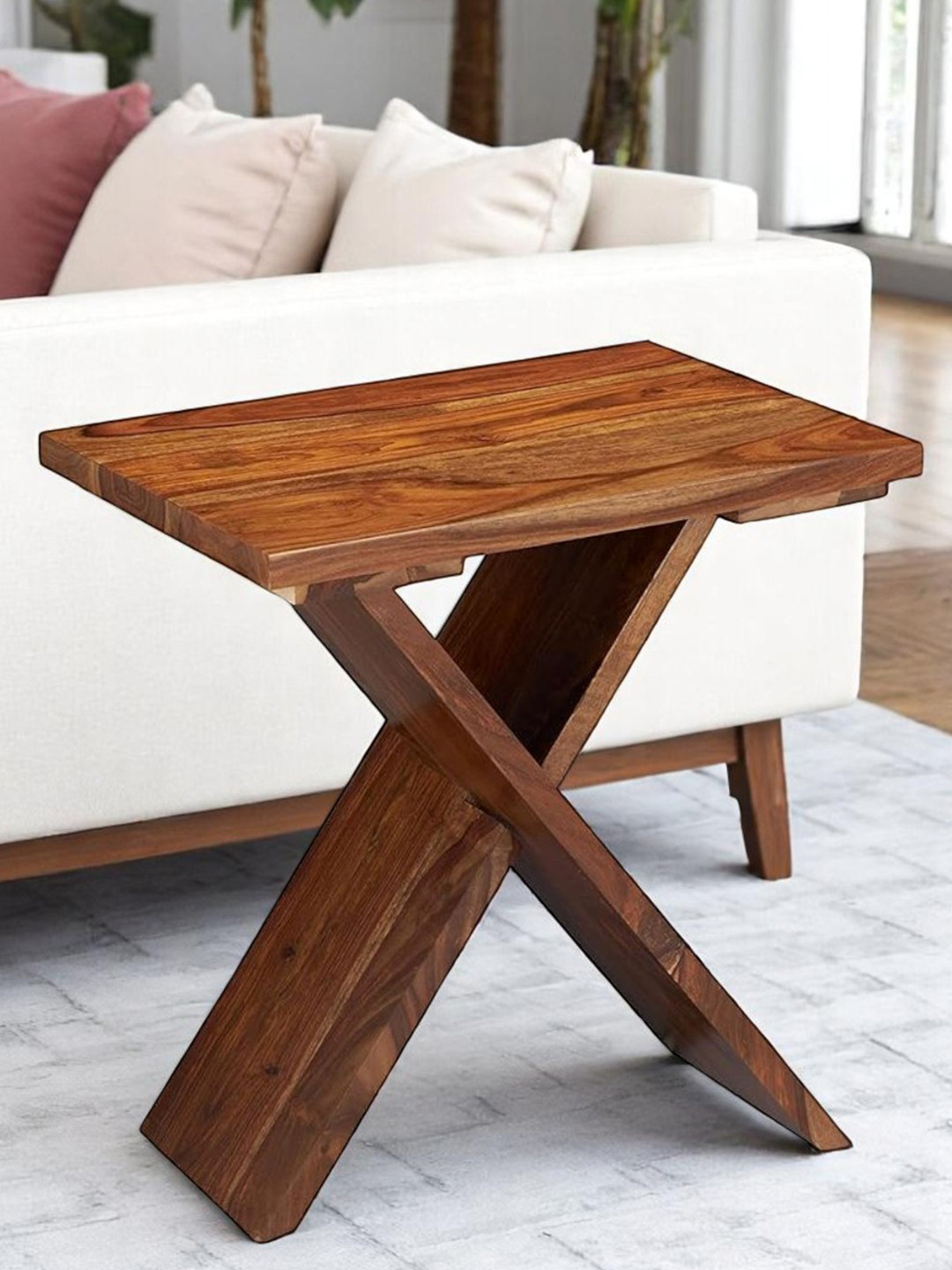 Ikiriya Sheesham Wood Tea Table / Corner Tables / Bedside Table In Natural Teak Finish