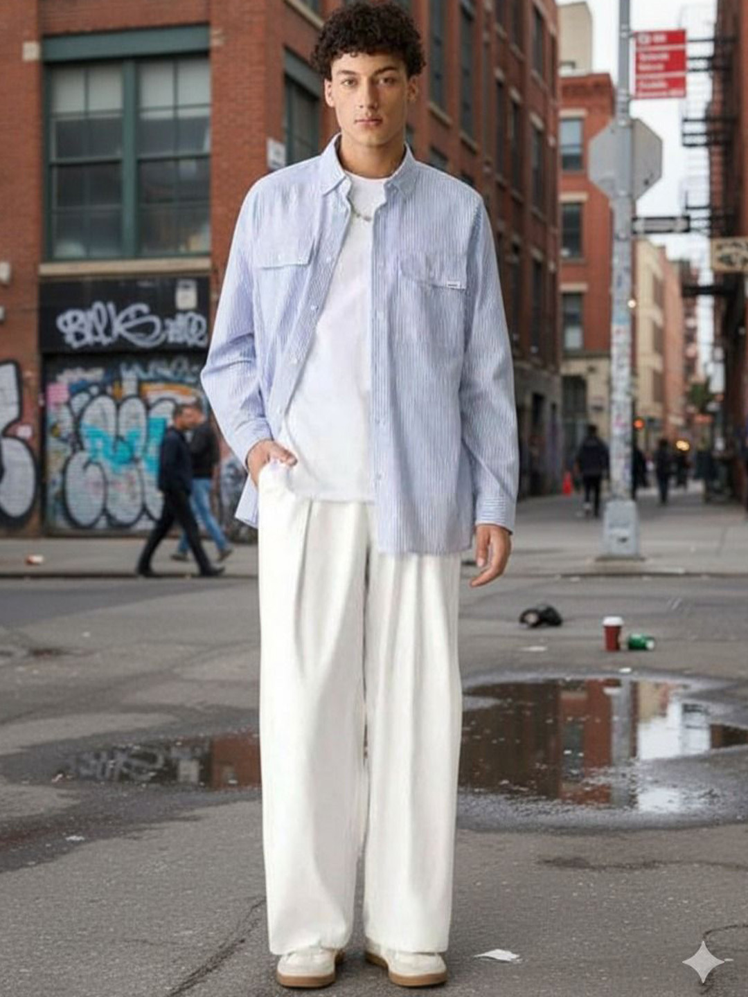 COVZ Men Relaxed Straight Leg Wide-Leg Fit Pleated Korean Pants