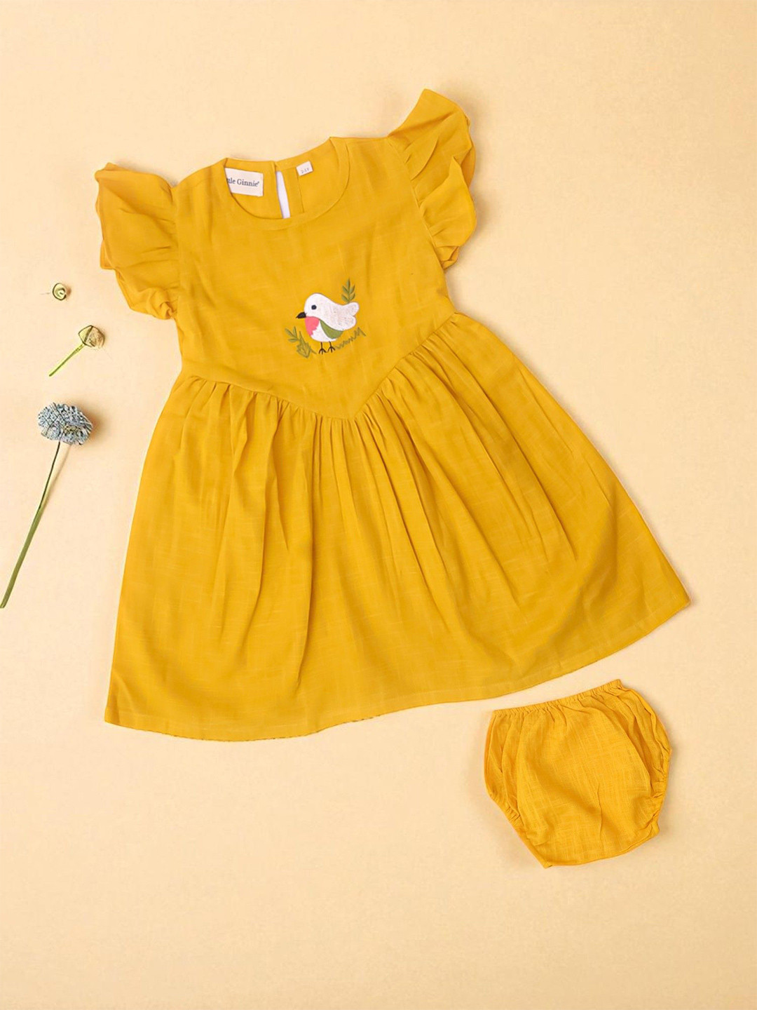 LITTLE GINNIE Girls Abstract Embroidered Fit & Flare Dress with Bloomers