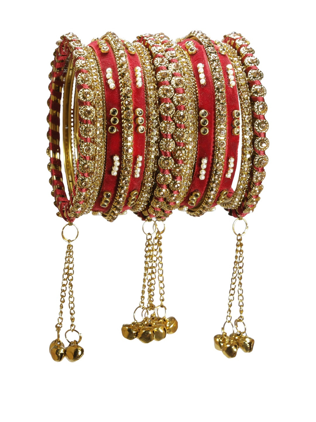 GLIKA Pack of 10 Gold Plated Artificial Stones & Pearl Bangle Set