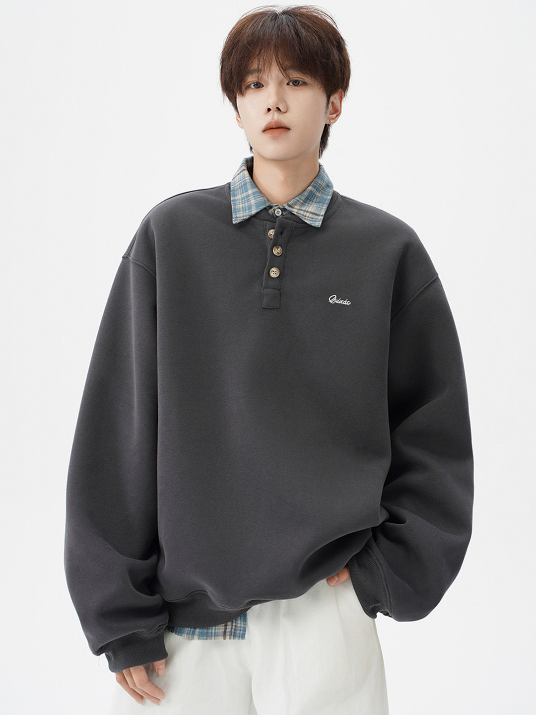 StyleCast x Revolte Men Shirt Collar Oversized Sweatshirt