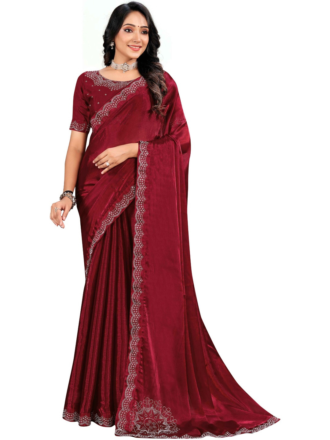 MODEHEAVEN Embellished Saree With Blouse Piece