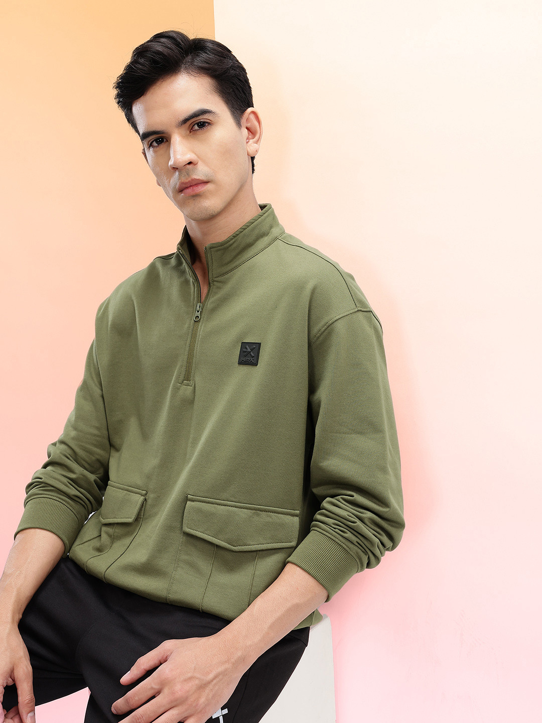 HRX by Hrithik Roshan Half Zipper Pocket Detail Relaxed Sweatshirt