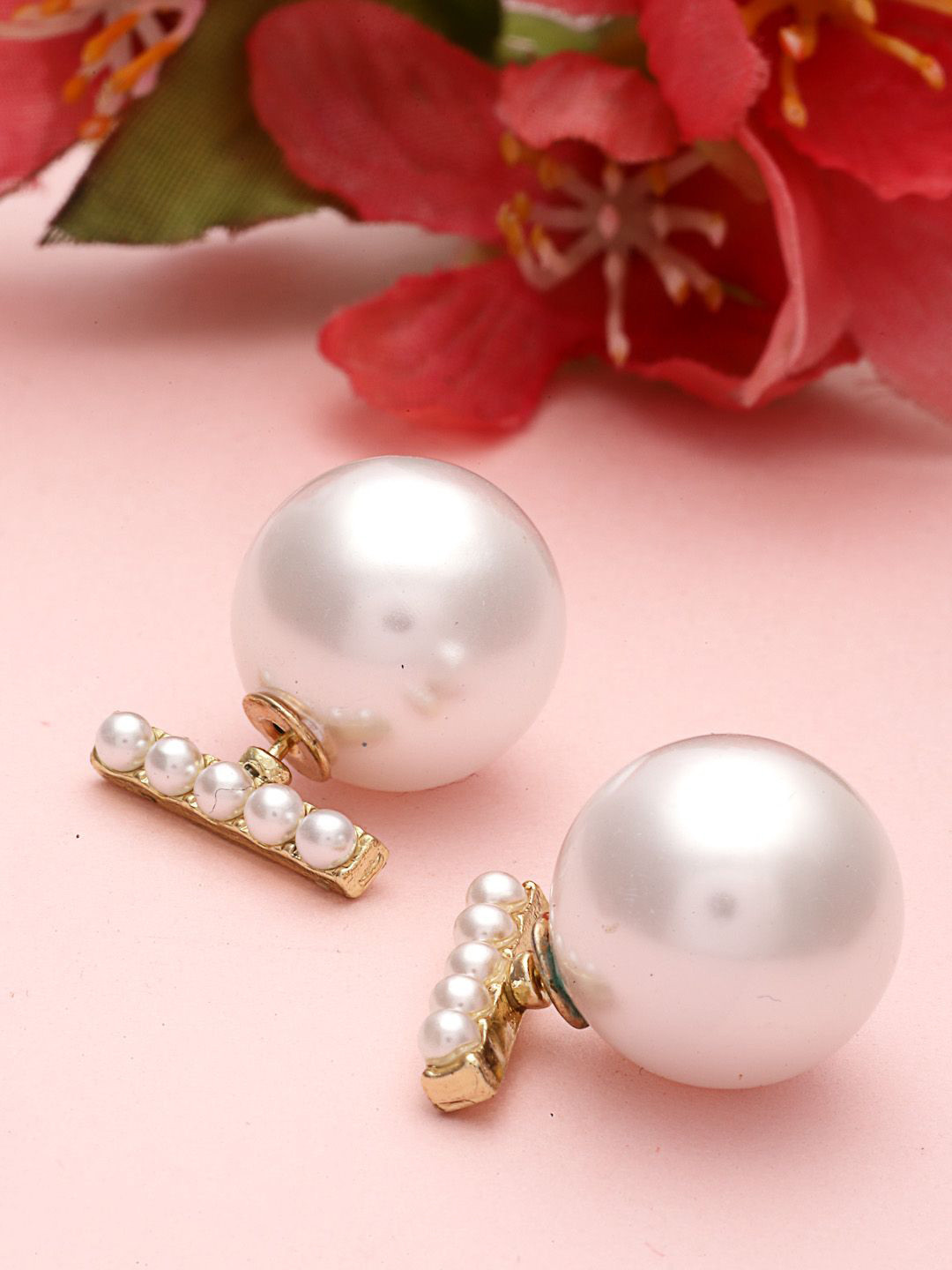 VOGUE PANASH Gold Plated Pearl Beaded Contemporary Studs Earrings