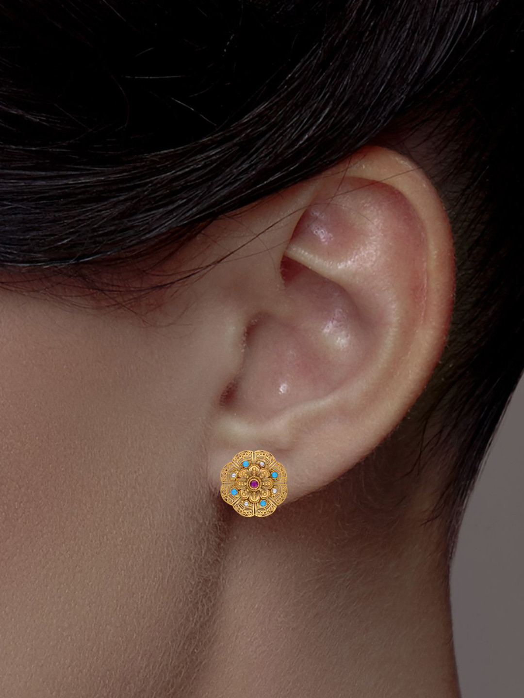 C KRISHNIAH CHETTY JEWELLERS PVT LTD 22KT Exquisite Floral Gold Stud Earrings - 8.1 g
