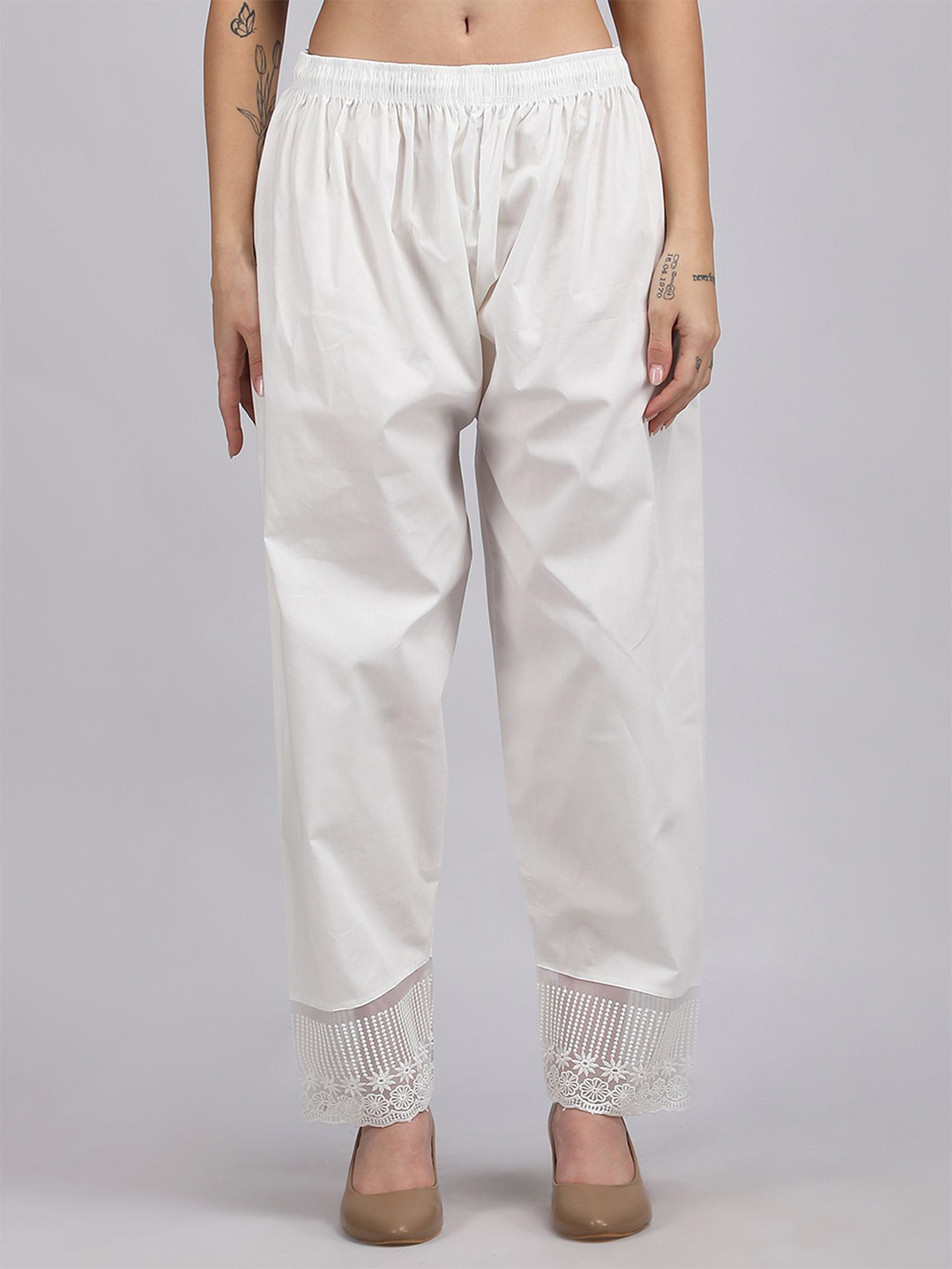 MICHAEL KOVLIN Women Ethnic Embroidery Cotton Pants With Drawstring