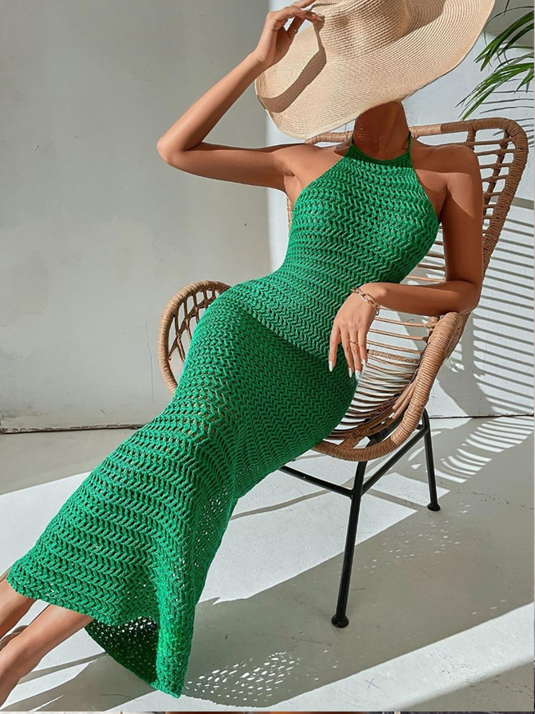 StyleCast Women Tie-Ups Backless Halter Neck Bodycon Midi Dress